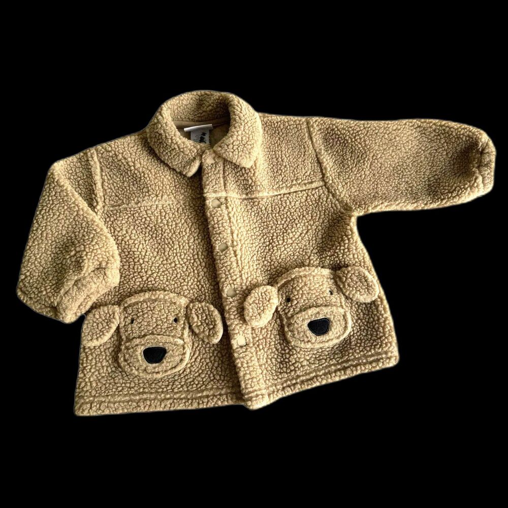 Vintage Baby Fall Jacket Tan Puppy Dog Teddy Bear Fleece Fuzzy Size 12 Months